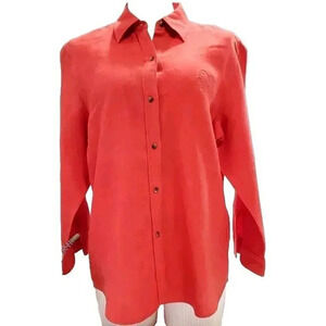 Lauren Ralph Lauren Button Down Shirt Women's 1X Orange Red Embroidered Logo